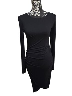 CATO Black Long Sleeve Ruched Bodycon Dress